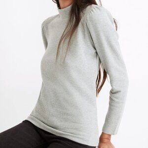 Madewell (Re)sourced Plush Mockneck Puff-Sleeve Top in Sz Small (Hthr Sage Mint)